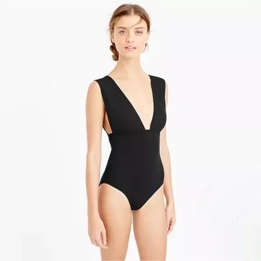 NWT | J. CREW Re-Imagined Black Plunge V-Neck One Piece Swimsuit | 14